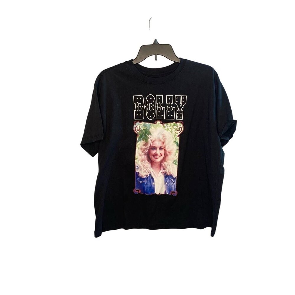 Dolly Parton Graphic T-Shirt Face Women's size XL Mad Engine Short Sleeve Black